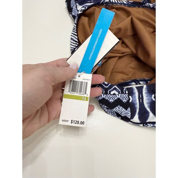 Bleu Rod Beattie Navy Multi Print Bamboo Island Time One Piece Swimsuit 14 NWT - Picture 7 of 8
